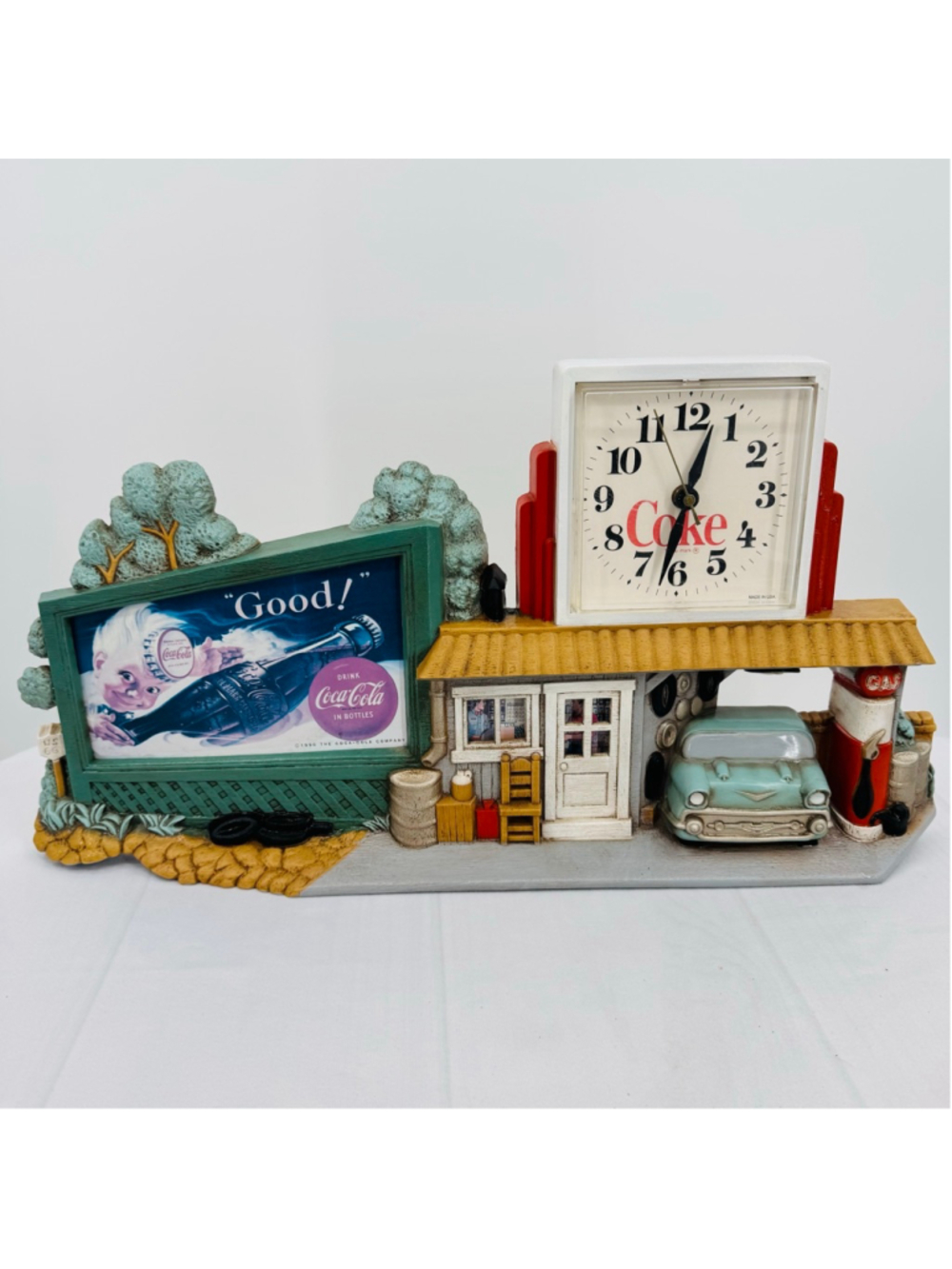Coca-Cola Wall Clock Vintage 1990 Rt. 66 Gas Station Car 3-D Burwood Products